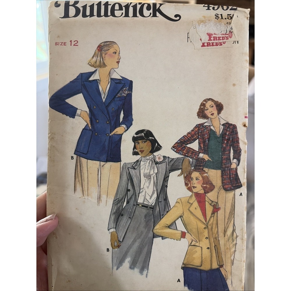 Vintage 1977 Butterick 4962 Blazer Sewing Pattern Size 12 Double Breasted Uncut